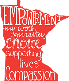 Map of Minnesota containing words that relate to direct support.