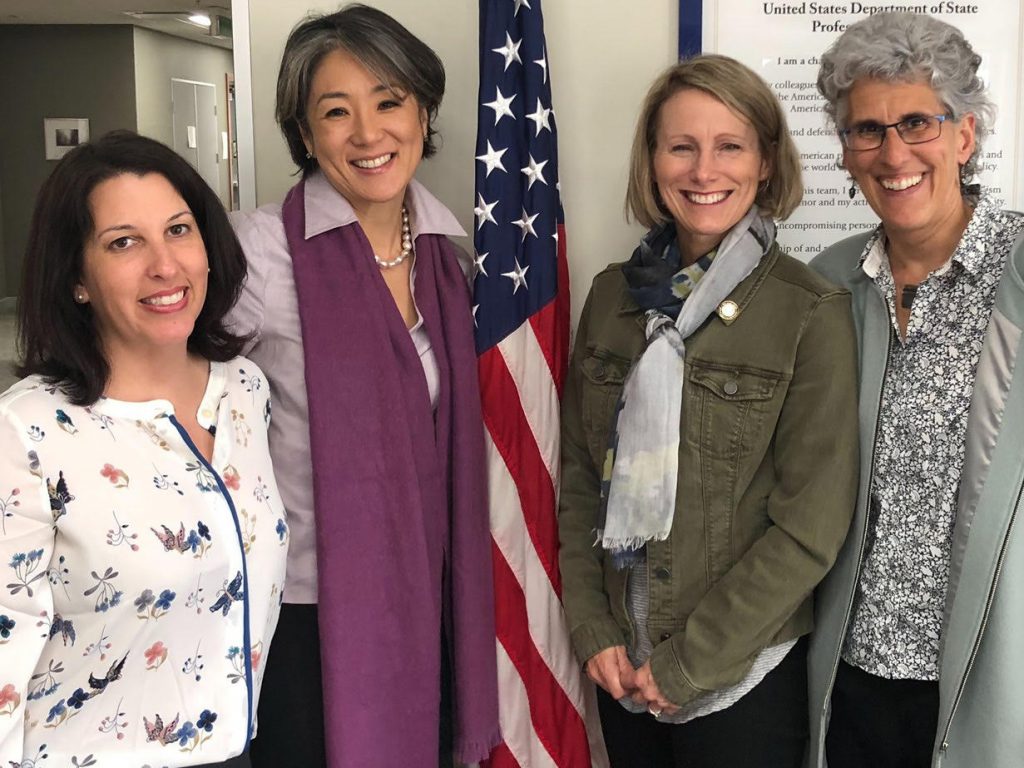(l. to r) Natalie Wilkins, Foreign Service Officer and Katelyn Choe, Consul General (both of the U.S. Consulate in Auckland, NZ); Nicole M. LaVoi; Dr. Sarah Leberman, Professor of Leadership in the School of Management, Massey University