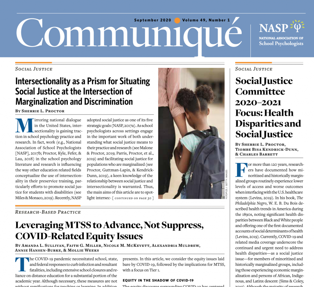 School Psych Faculty Students Publish Front Page Communique Article On Advancing Equity During Covid 19 Cehd News