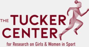 Tucker Center text with line drawing running woman to the right